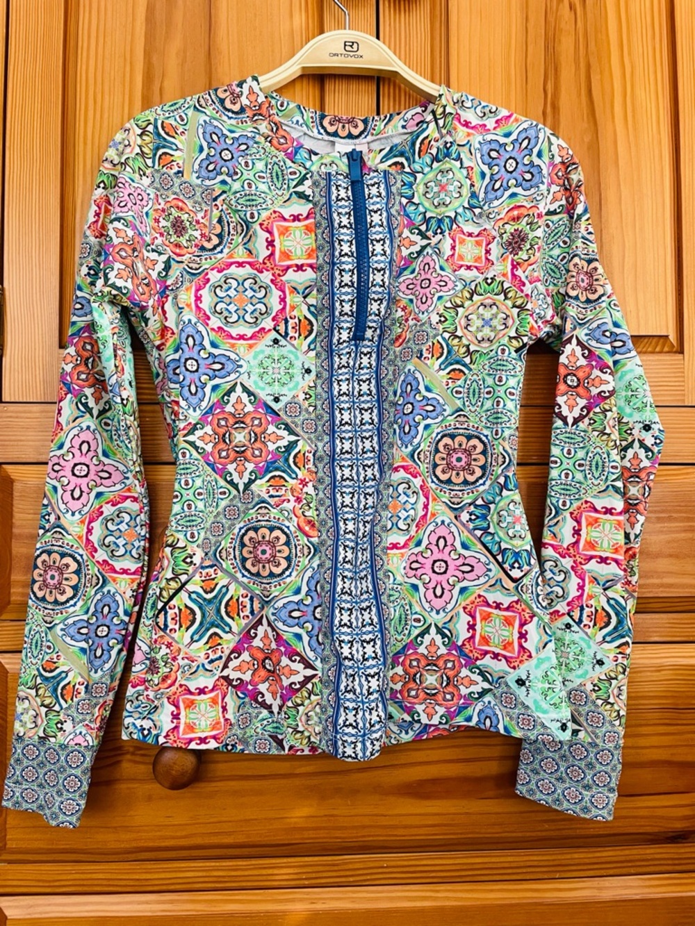 Women’s swim shirt rashguard GREEK TILE SMALL long sleeve sun protection 1/2 zip